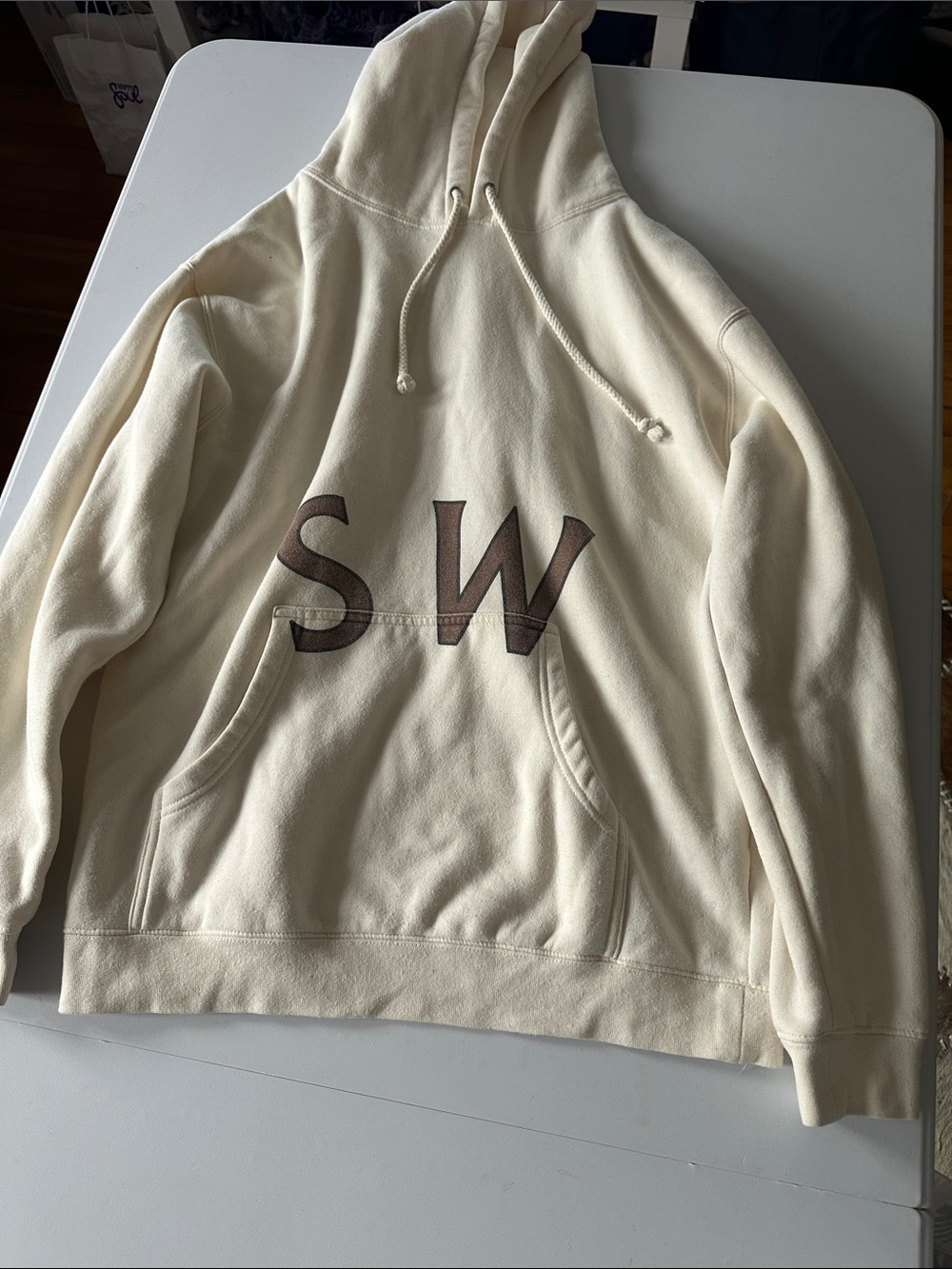 C1-  Cream Pullover Hoodie with SW Chest Logo